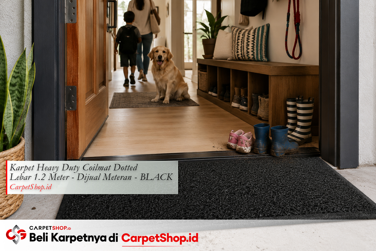 Keset anti-licin heavy duty untuk pintu masuk rumah dengan anak dan hewan -- Karpet Heavy Duty Coilmat Black