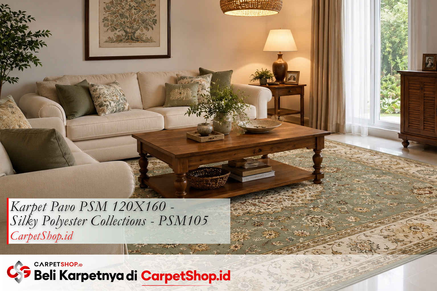 Karpet motif bunga Persian timeless untuk ruang keluarga, Karpet Pavo PSM 120X160 Silky Polyester PSM105