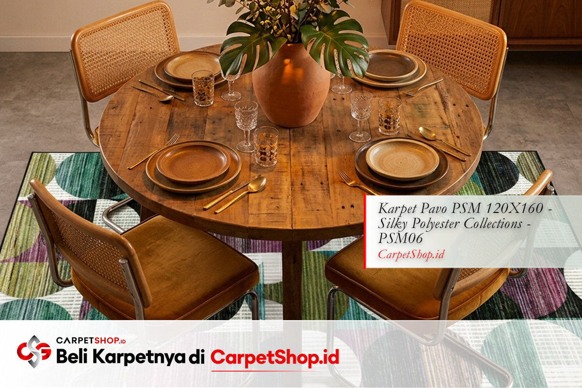 Karpet warna oranye retro meriah untuk ruang makan dengan Karpet Pavo PSM 120X160 Silky Polyester PSM06