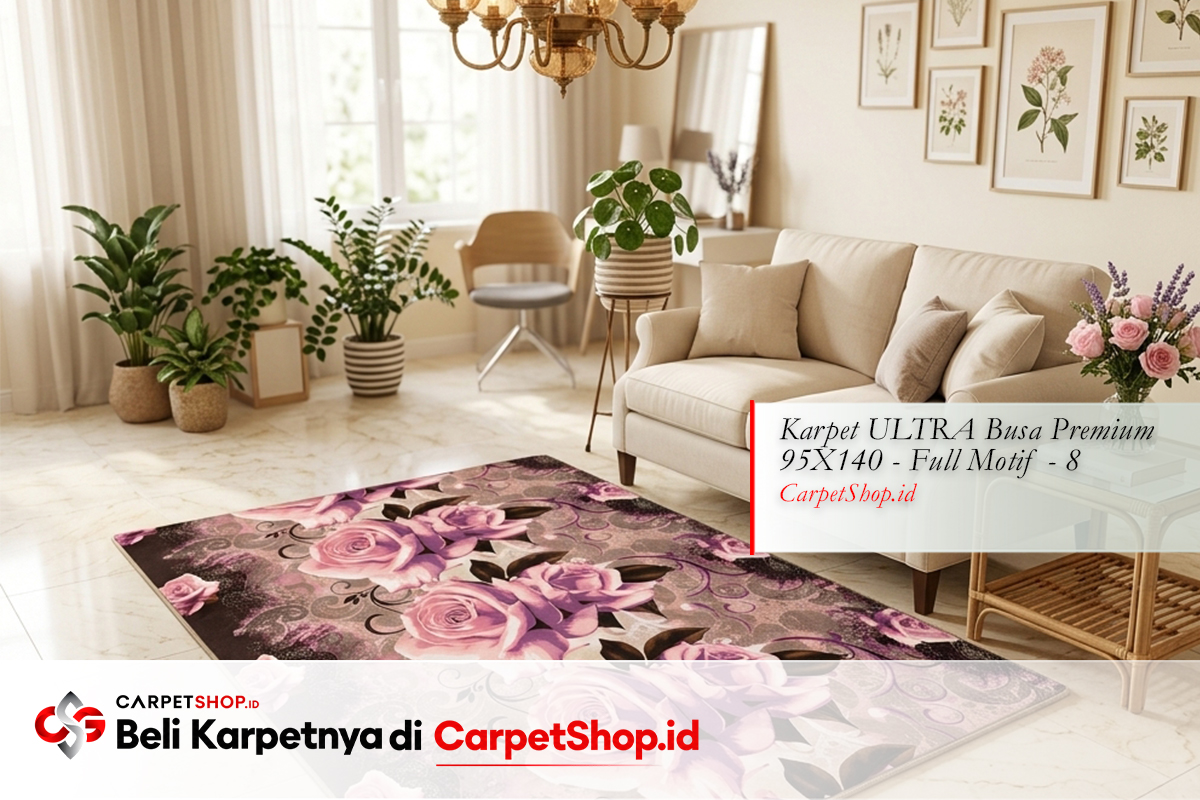 Karpet floral soft di lantai marmer krem dengan Karpet Dragon Prime 95X140 FLOR04