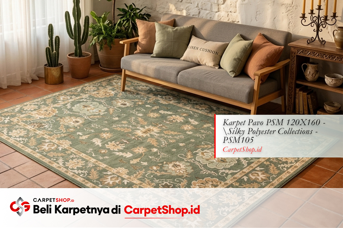 Ruang keluarga desain interior Mediterranean hangat bold dengan Karpet Pavo PSM 120X160 Silky Polyester PSM105