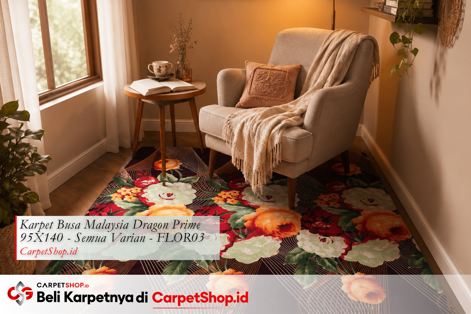 Posisi karpet di sudut baca, Karpet Dragon Prime 95X140 FLOR03 motif bunga