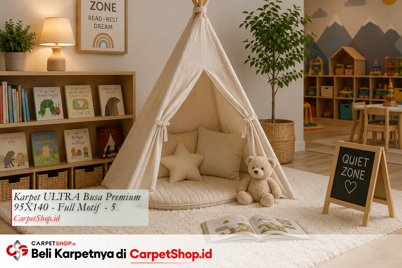Zona tenang dalam ruang bermain anak dengan Karpet ULTRA Busa Premium 95X140 Full Motif 5