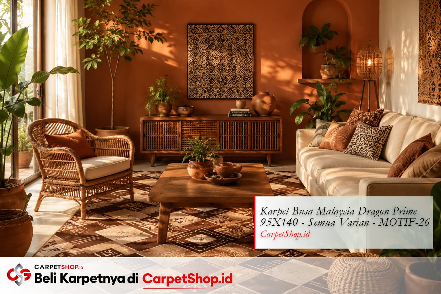 Ruang keluarga earth tone Indonesia dengan Karpet Dragon Prime 95X140 MOTIF-26
