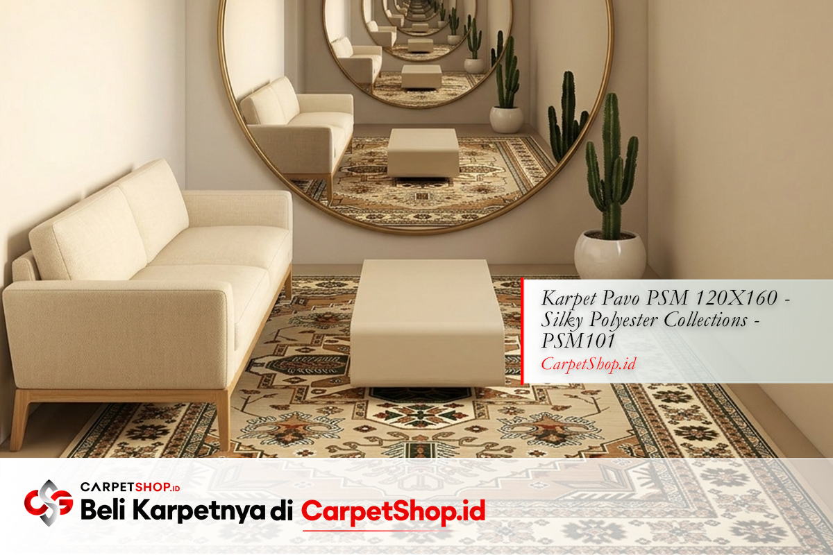 Cermin dan karpet untuk memperlebar ruang tamu sempit memanjang dengan Karpet Pavo PSM 120X160 Silky Polyester PSM101