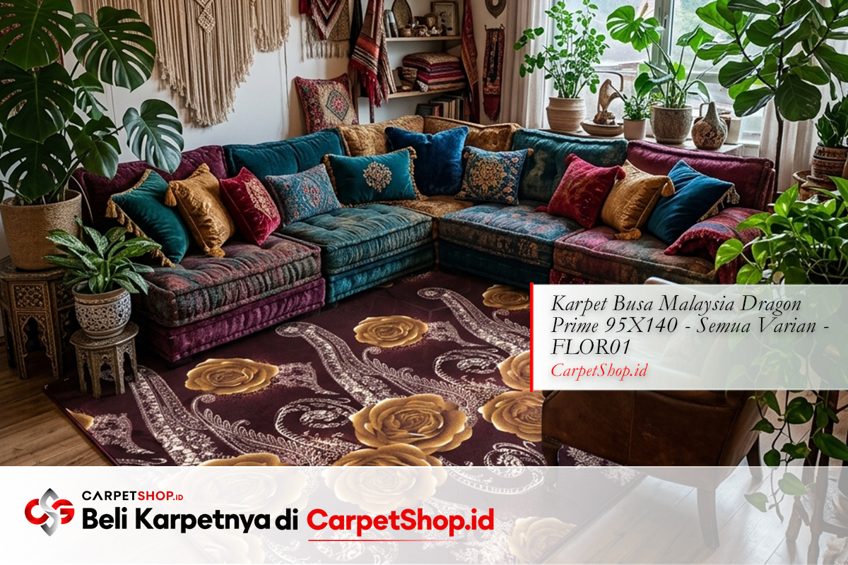 Ruang tamu besar Bohemian karpet floral bold dengan Karpet Dragon Prime 95X140 FLOR01