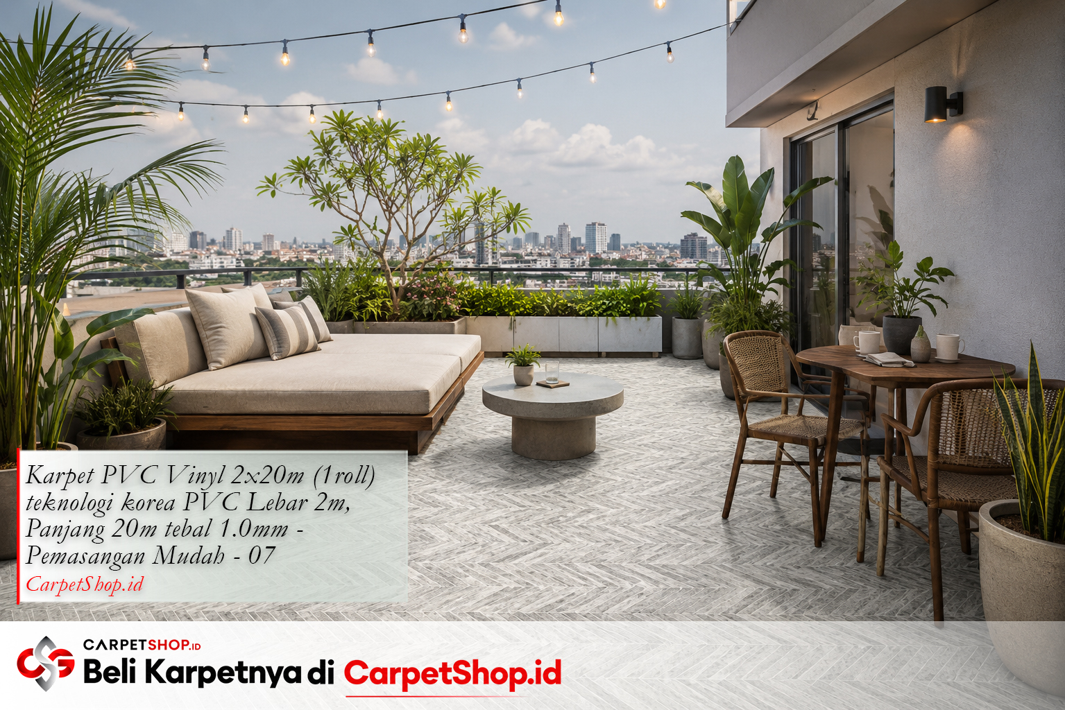 Teras/balkon luas dengan Karpet PVC Vinyl 2x20m Motif 07 tahan air outdoo