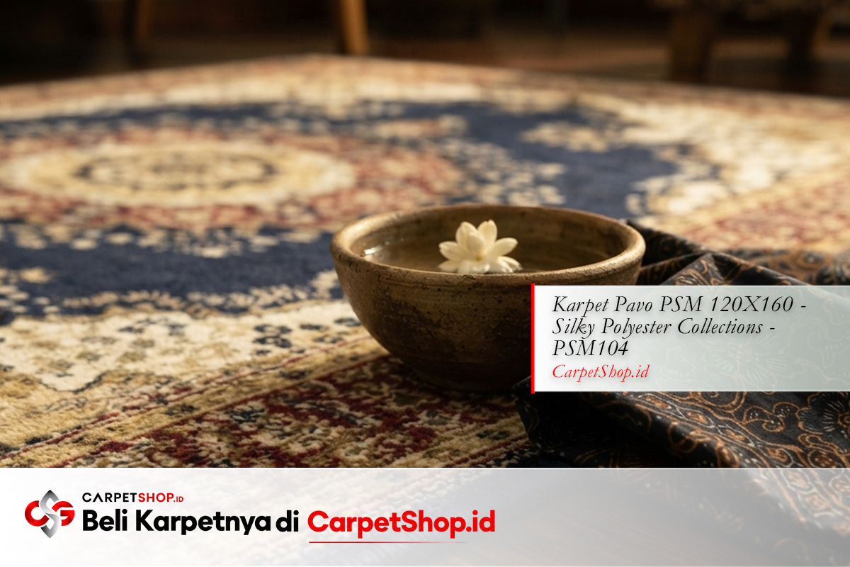 Detail elemen desain interior Jawa kontemporer dengan Karpet Pavo PSM 120X160 Silky Polyester PSM104
