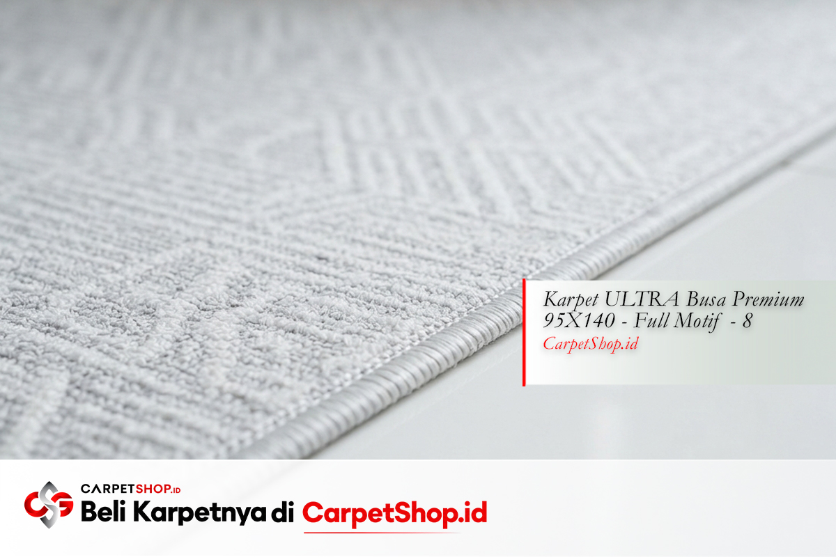 Detail tepi karpet bertemu lantai keramik putih dengan Karpet ULTRA Busa Premium 95X140 Full Motif 8