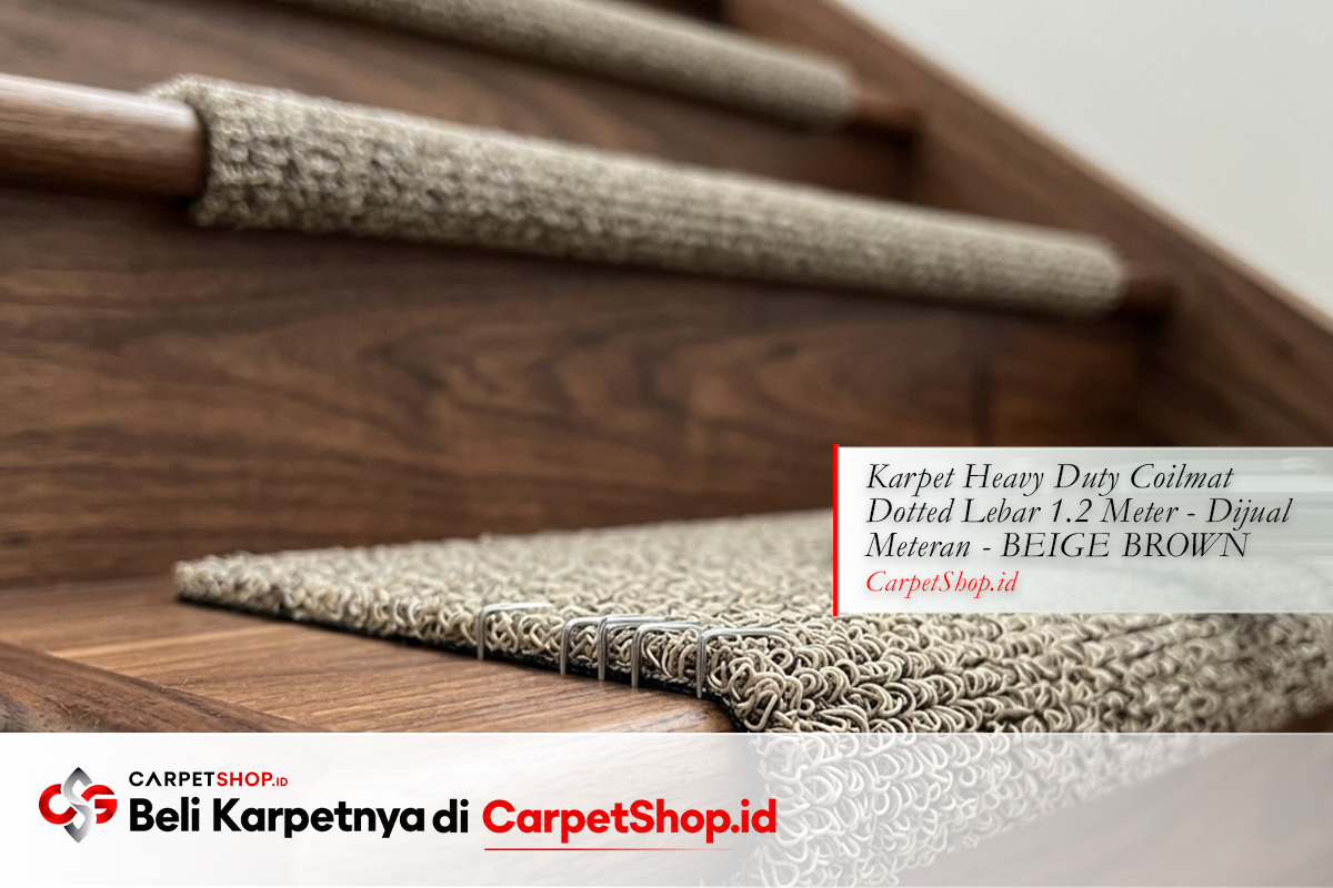Detail runner anti selip tangga dengan Karpet Heavy Duty Coilmat Dotted Beige Brown