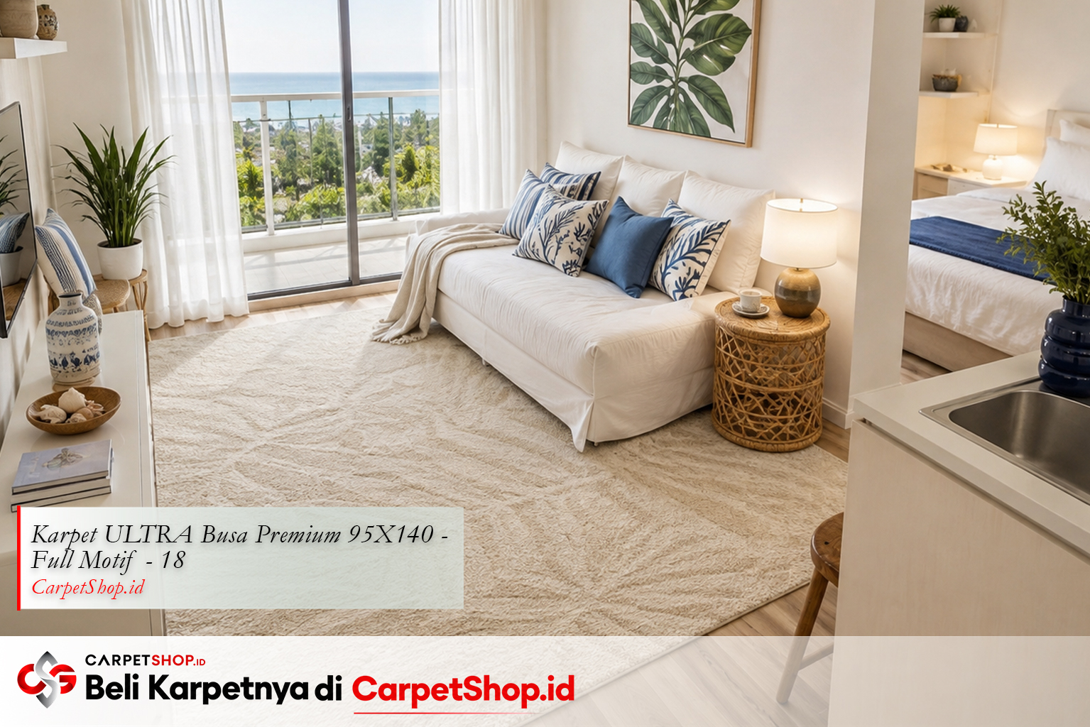 Studio apartment desain interior coastal compact dengan Karpet ULTRA Busa Premium 95X140 Full Motif 18