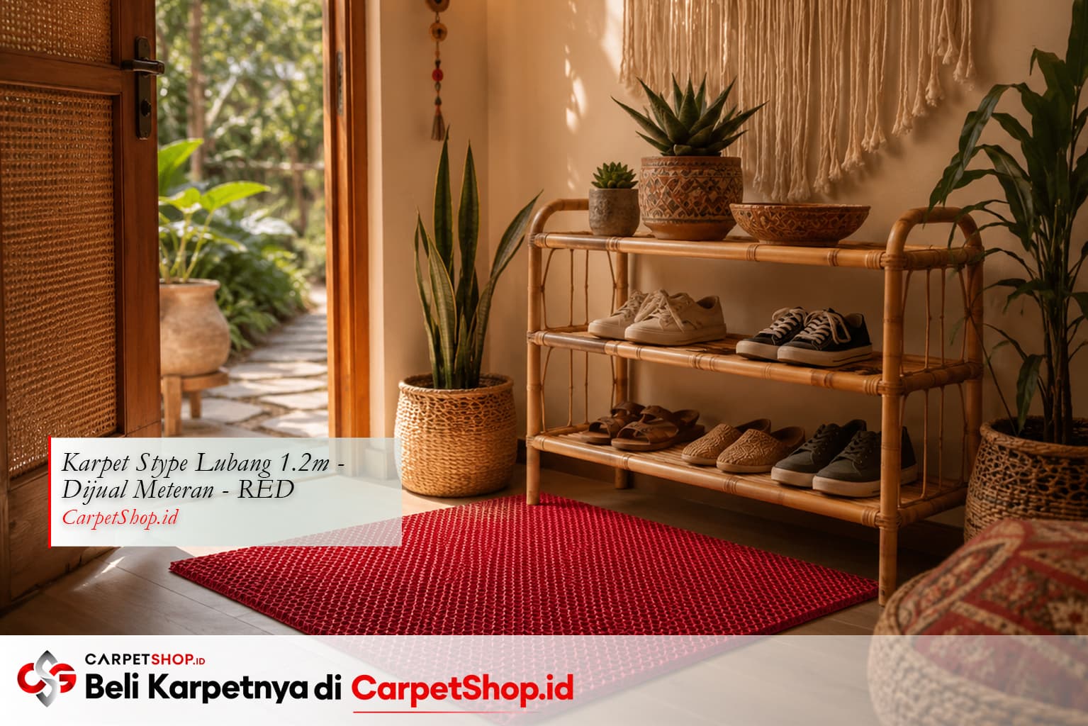 Foyer Bohemian dengan Karpet Stype Lubang 1.2m Warna Red