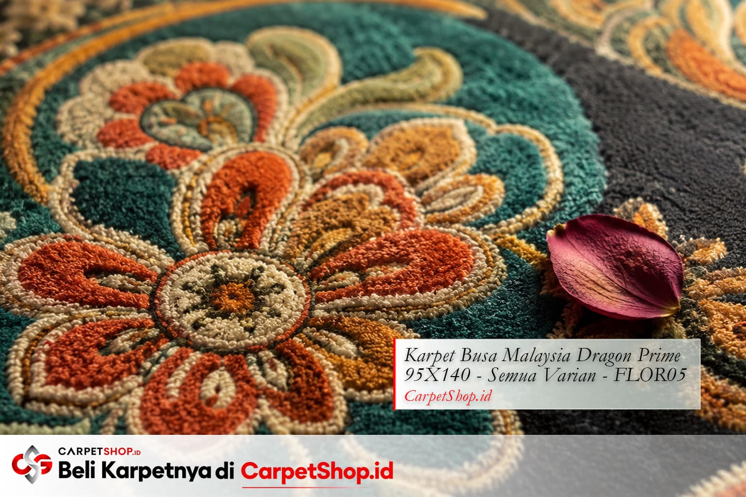 Detail karpet floral Cottagecore, Karpet Dragon Prime 95X140 FLOR05 motif bunga