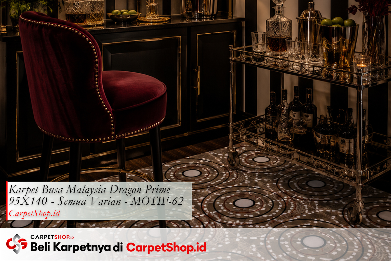 Home bar desain interior Hollywood Regency ikonik dengan Karpet Dragon Prime 95X140 MOTIF-62