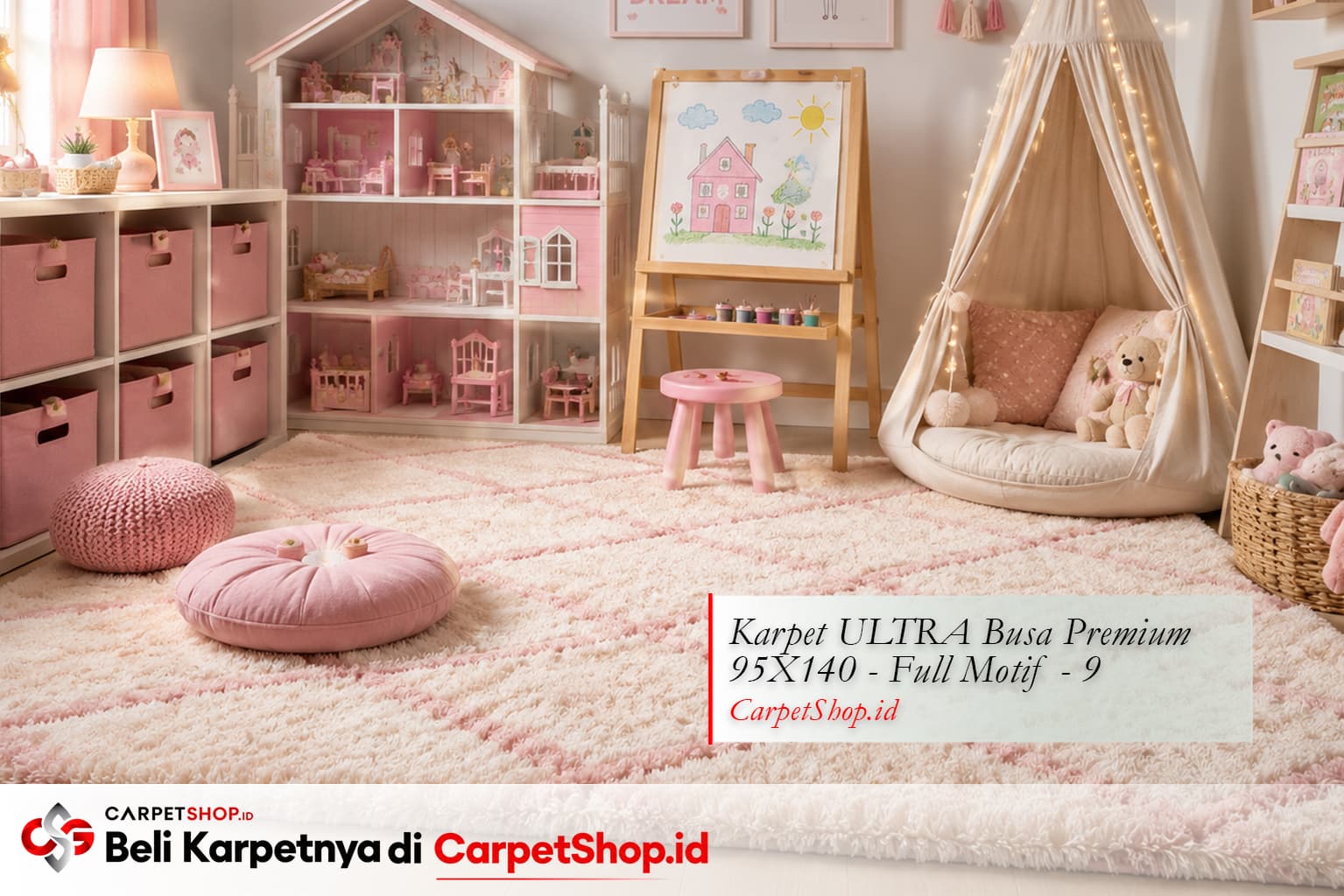 Area bermain anak perempuan dengan Karpet ULTRA Busa Premium 95X140 Full Motif 9 tebal