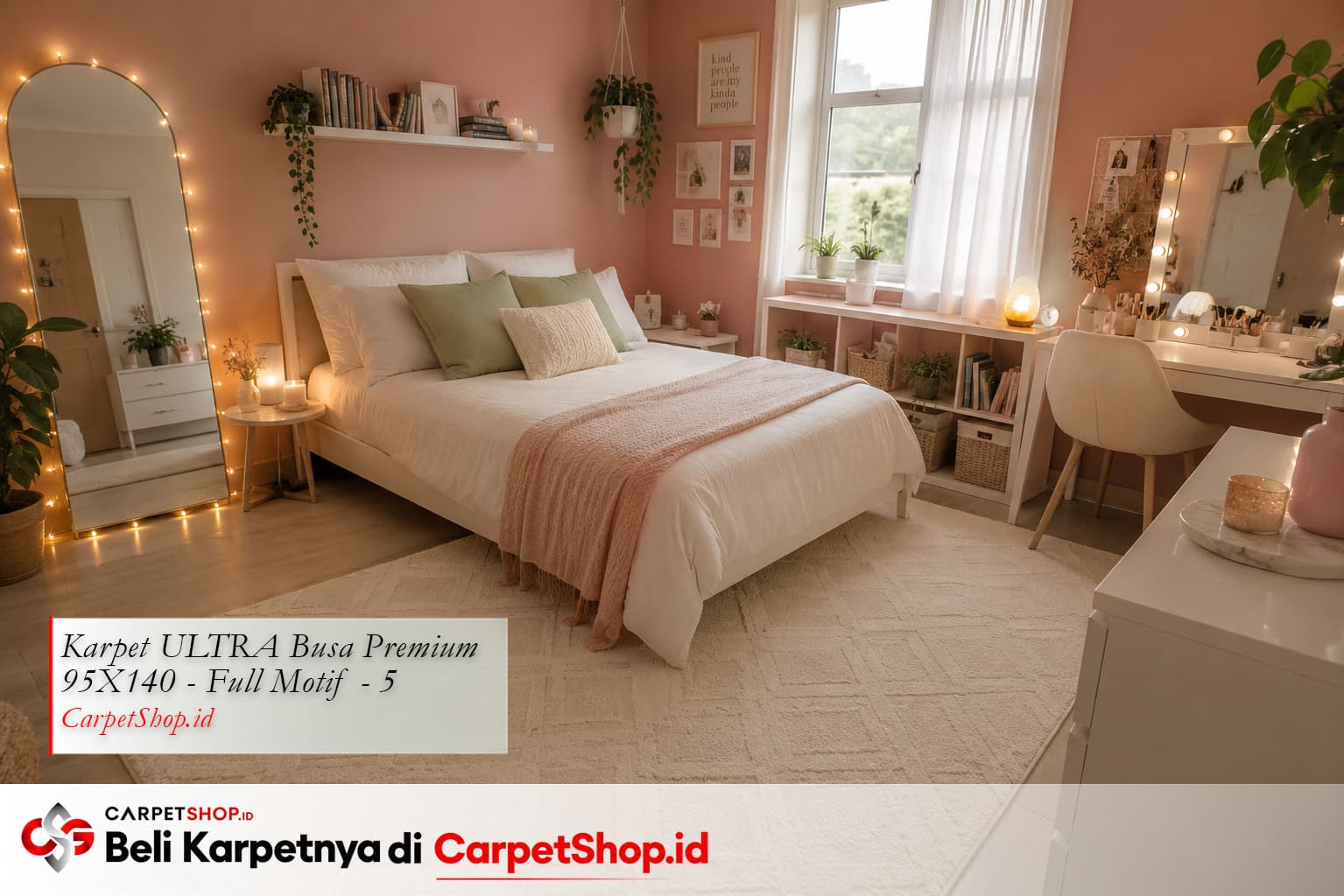 Kamar remaja pastel dreamy soft girl dengan Karpet ULTRA Busa Premium 95X140 Full Motif 5