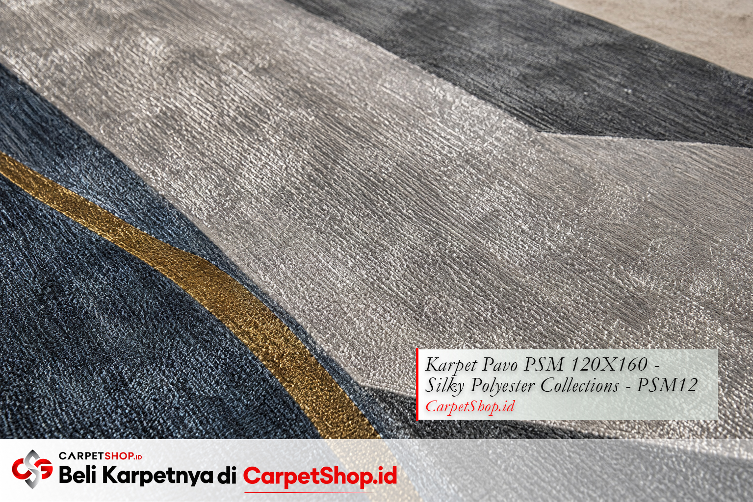 Detail kilap Silky Polyester karpet motif abstrak, Karpet Pavo PSM 120X160 Silky Polyester PSM12