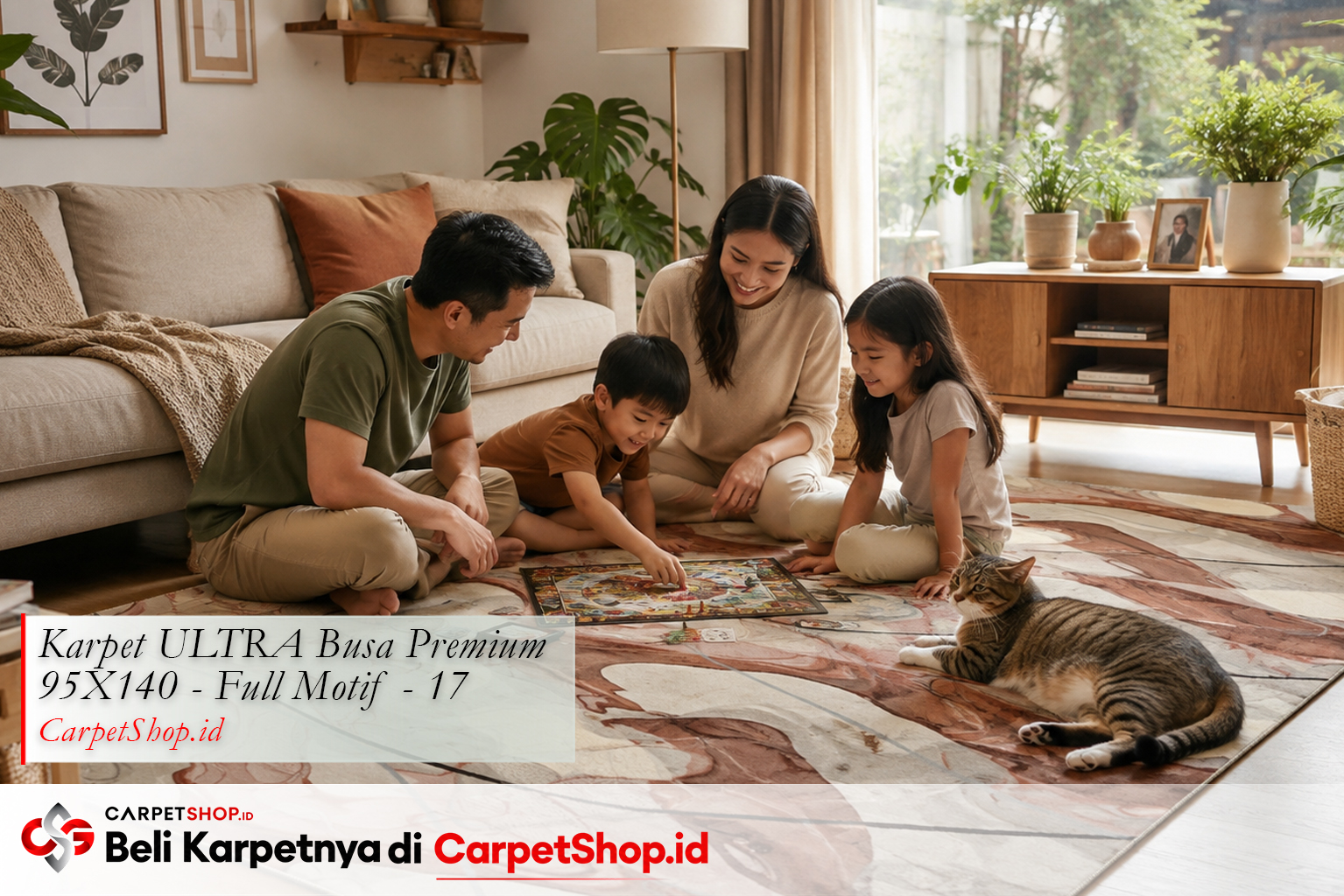 Karpet estetik dan praktis untuk rumah aktif dengan anak dan hewan -- Karpet ULTRA Busa Premium 95X140 Full Motif 17