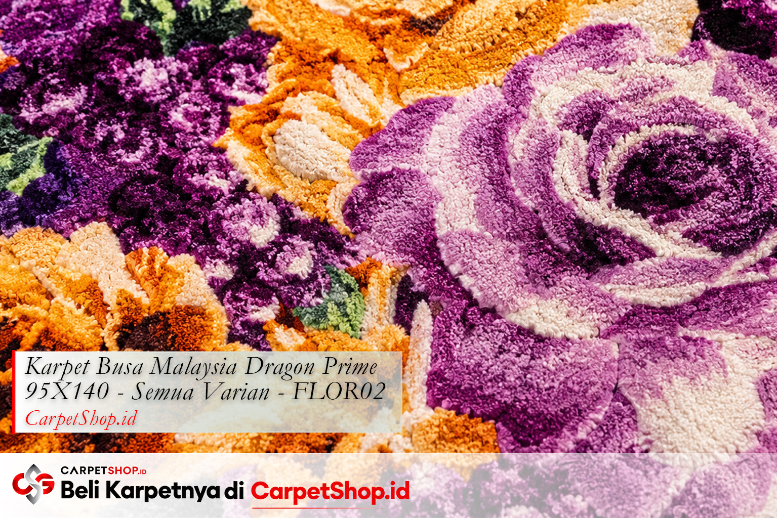 Detail kekayaan warna merah karpet motif bunga, Karpet Dragon Prime 95X140 FLOR02
