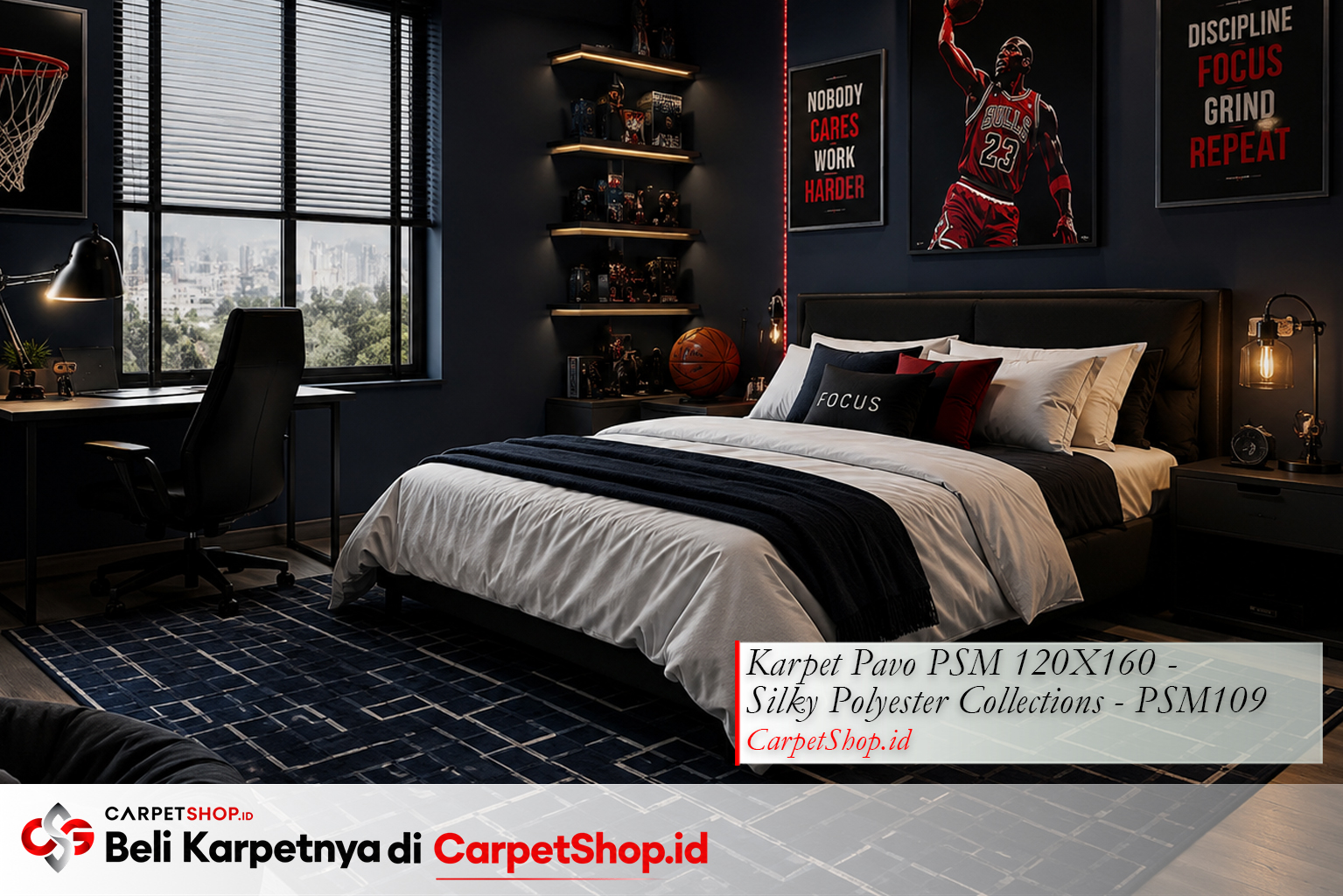 Kombinasi karpet navy dan merah untuk kamar remaja maskulin, Karpet Pavo PSM 120X160 Silky Polyester PSM109