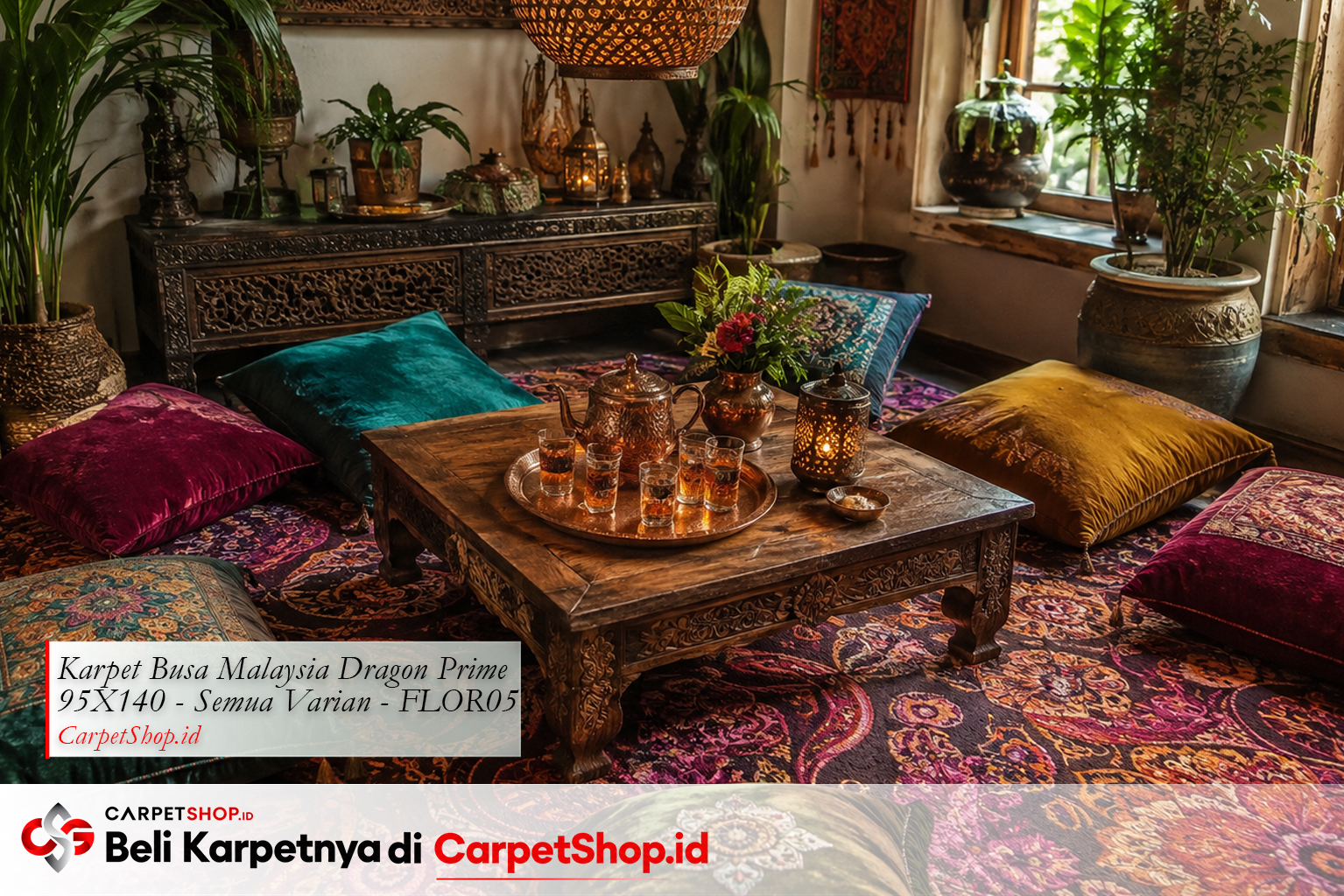 Lesehan maximalist berlapis bantal dengan Karpet Dragon Prime 95X140 FLOR05