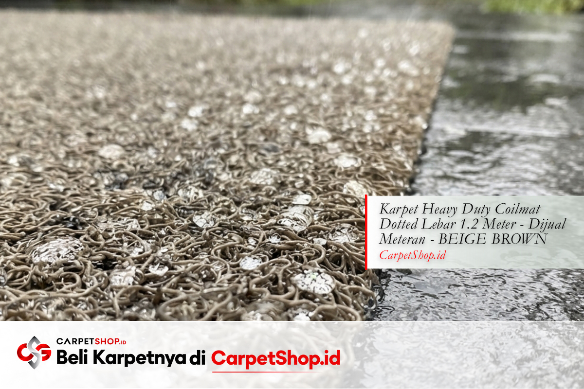 Detail material karpet outdoor anti cuaca coilmat hujan dengan Karpet Heavy Duty Coilmat Dotted Beige Brown