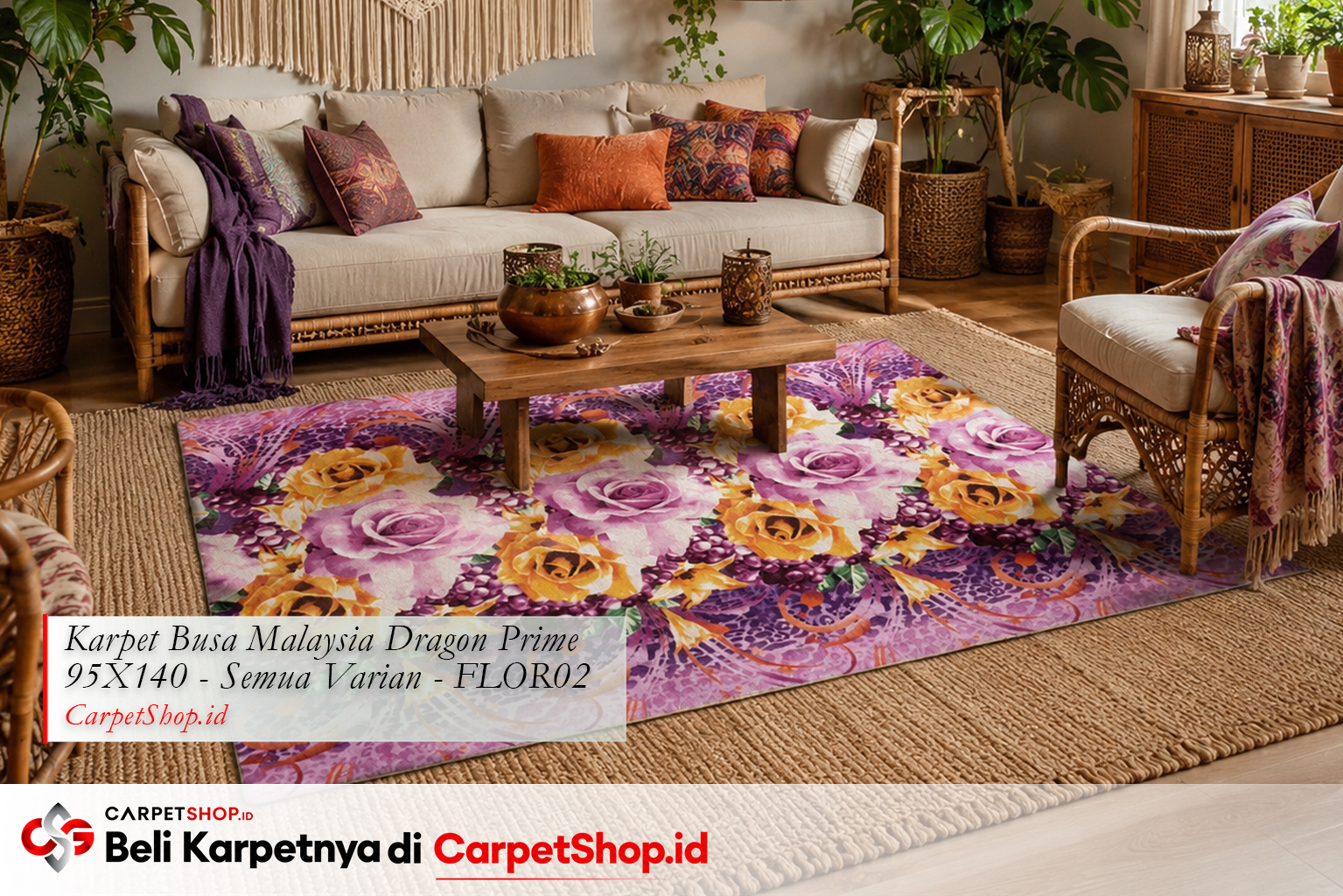 Posisi layering dua karpet, Karpet Dragon Prime 95X140 FLOR02 di atas karpet dasar