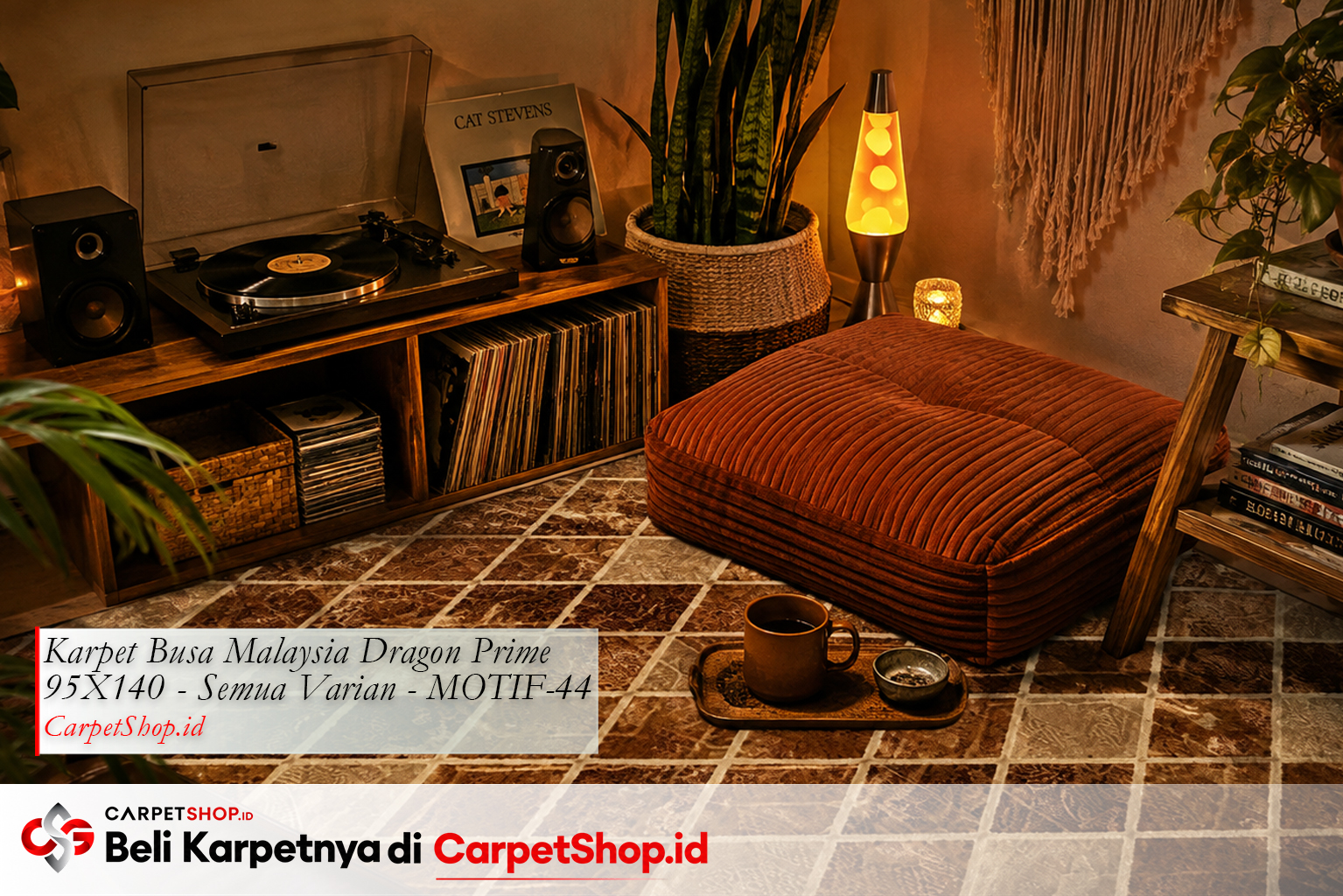 Sudut santai desain interior Retro 70s dengan Karpet Dragon Prime 95X140 MOTIF-44