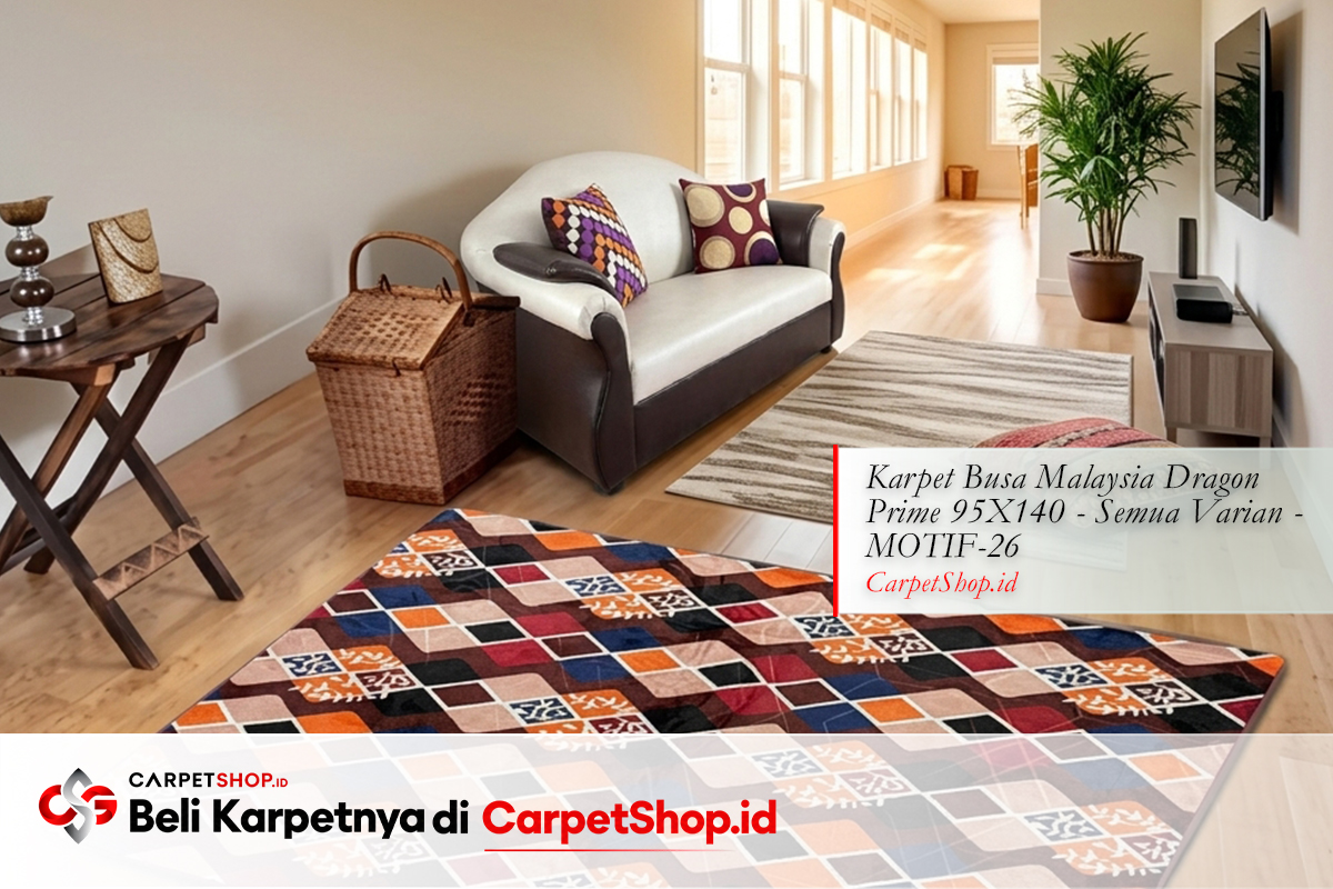 Dua zona karpet untuk memecah ruang tamu sempit memanjang dengan Karpet Dragon Prime 95X140 MOTIF-26