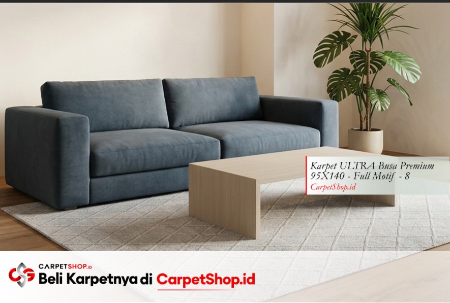 Karpet linen abu cocok untuk sofa biru tua dengan Karpet ULTRA Busa Premium 95X140 Full Motif 8