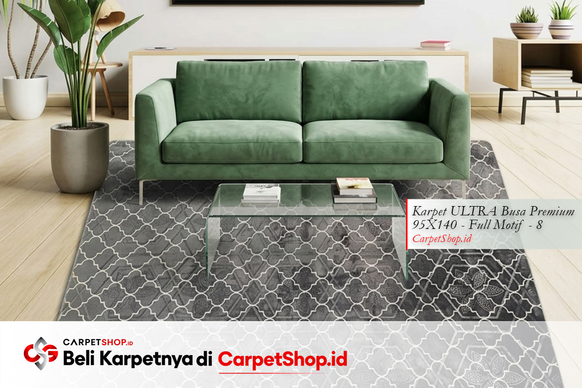 Karpet geometric abu cocok untuk sofa hijau modern dengan Karpet ULTRA Busa Premium 95X140 Full Motif 8