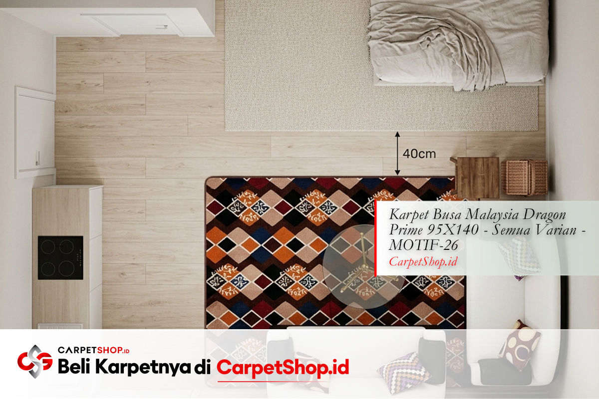 Bird eye view zone definer karpet studio apartment dengan Karpet Dragon Prime 95X140 MOTIF-26