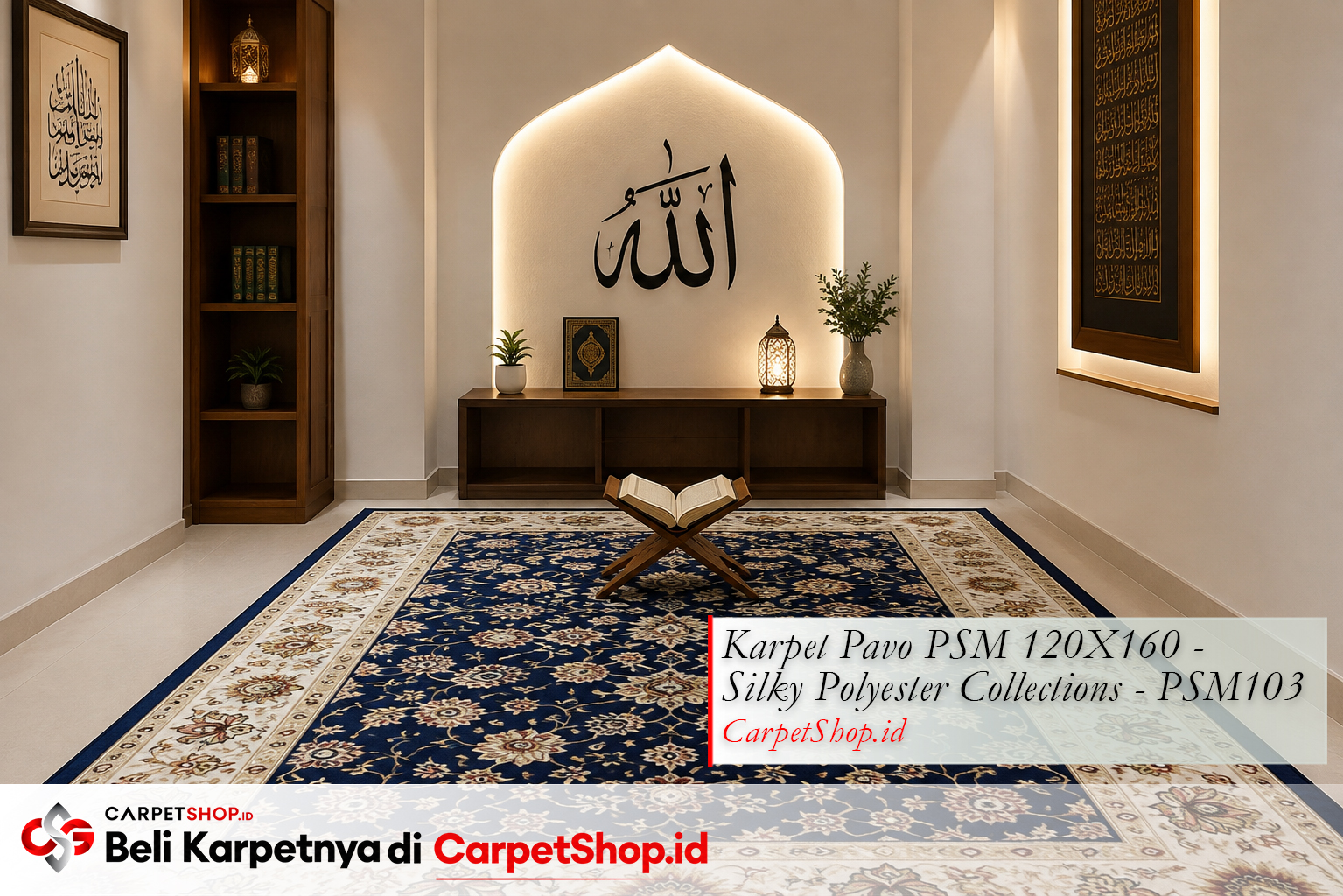 Panduan warna karpet untuk mushola -- Karpet Pavo PSM 120X160 Silky Polyester PSM103 navy khidma